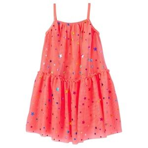 Cat & Jack Foil Star Tiered Tulle Dress Size 3T Coral NWOT